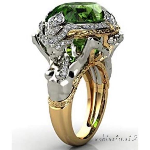 Retro Emerald Crystal Engagement Ring 925 Sterling Silver - Picture 5 of 10